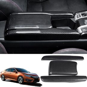 Fit Civic 10th Gen Armrest Box Cover ABS Central Console Cover Decorate Protective Compatible with Honda Civic 2018-2021 Lnsight EX 2019-2022 3Pcs(Glossy Carbon Fiber Pattern)