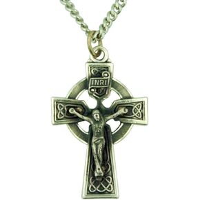 Irish Celtic Cross 1 5/8 Inch Sterling Silver Crucifix Pendant