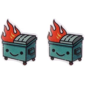 سلة المهملات النار أقراط مضحك ميمي القمامة حرق اللهب الأذن مسمار لطيف الكرتون الملونة الاكريليك مسمار Kawaii أقراط هيبوالرجينيك الفولاذ المقاوم للصدأ مجوهرات هدية عيد ميلاد للنساء الفتيات (قمامة النار أقراط) in Kuwait