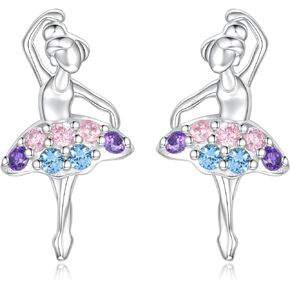 925 Sterling Silver Ballet Dance Earrings Necklace for Girls Hypoallergenic Ballerina Jewelry Gifts for Women Dancer