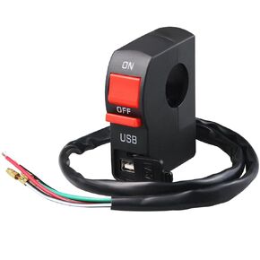 7/8″ Motorcycle Handlebar On Off Push Button Switch with 12V5A USB Charger Headlight Control Switch 4 Wires Replacement Parts Compatible for Most Motorcycle, ATV, Scooter or Snowmobile.