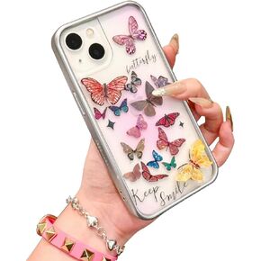Compatible for iPhone 13/14 Case Clear Case 3D Butterfly Colorful Aesthetic Phone Case for Girls Women Soft TPU Protective Phone Cover-Transparent