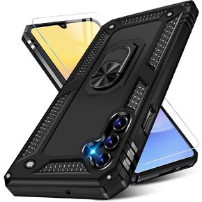 for Samsung Galaxy A15 Case with Screen Protector, Military Grade Rugged Shockproof Heavy Duty Shell A15 5G Protective Cover for Samsung A15 Magnetic Ring Kickstand Phone Case (Silver)