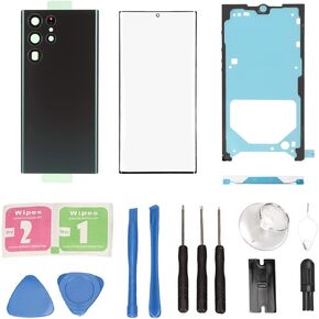 Yoidesu Rear Back Glass Door Cover Replacement for Galaxy S22 Ultra 5G, with Front Outer Lens Glass Screen Replacement and Professional Maintenance Tool Kits(Green)