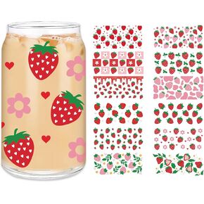 12 قطعة من ملصقات النقل على شكل بقرة فراولة من Whaline، ملصقات نقل باللون الوردي والأحمر على شكل مربعات وزهرة فراولة مقاومة للماء، ملصقات لأكواب زجاجية مصنوعة يدويًا in Kuwait