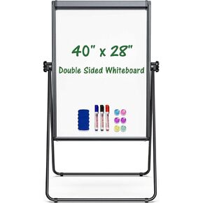 Stand White Board Magnetic 40 x 28 inches Dry Erase Board Double Sided Height Adjustable Flip Chart Easel Portable Whiteboard with Flipchart Hooks for Teaching Presentation Meeting, Black