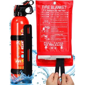 Fire Extinguisher & Fire Blanket Set - 620ml Extinguisher & 40"x40" Fiberglass Suppression Blanket for Home, Car, Kitchen, Marine & Small Fires