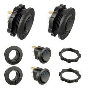 Round Rocker Switch Shell 12 Volt Blue LED Toggle Switch KCD1 20A 12V DC SPST 3 Pin ON Off Rocker Toggle Switch for Automotive Truck,with Housing (2pcs)
