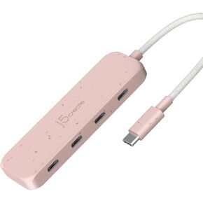 j5create 4-in-1 Pink USB-C to 4-Port Type-C Hub(Eco-Friendly), USB-C Hub with 10 Gbps USB-C | Compatible with MacBook Pro, MacBook Air, iPad, Mac Mini and More Type C Devices and More(JCH345ER)