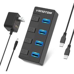 محور USB 3.1/3.2 مدعوم، VANOTOM 7 منافذ شحن USB 3.1/3.2 Gen 2 Hub، موزع USB فائق السرعة يصل إلى 10 جيجابت في الثانية مع محول طاقة ومفاتيح تشغيل/إيقاف فردية للكمبيوتر الشخصي والكمبيوتر المحمول in Kuwait