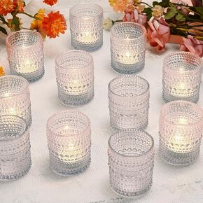 24 Pcs Glass Candle Holders, Votive Candle Holders Bulk for Table Centerpiece, Tea Lights Candle Holders for Valentines Day Wedding Decor Shower, Party and Home Decor (Clear)