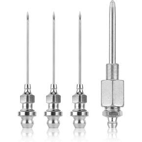 4pcs Grease Needle Nozzle Kit, Grease Fitting Tool Steel Grease Needle Dispenser with Grease Injector Needle Kit Grease Accessory for Small & Confined Spaces, Delicate Machines