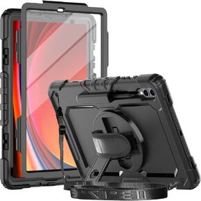 Herize Galaxy Tab S9 Plus Case 12.4 Inch with Screen Protector Pen Holder | Samsung S9+ Case SM-X810/SM-X816B/SM-X818U W/Stand Hand Strap Shoulder Strap | Heavy Duty Shockproof Cover for Tab S9 Plus