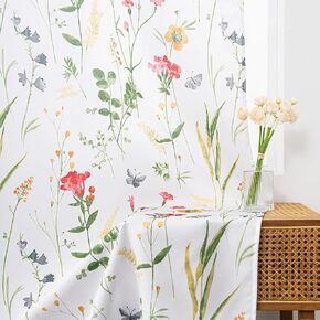 youleyar Floral Curtains 54 Inches Long for Living Room 2 Panels Printed Pattern Curtain Rod Pocket Spring Summer Watercolor Flowers/Leaves Window Drapes for Girls Bedroom, 52" W x 54" L