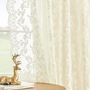 Ivory Lace Curtains 45 Inch Length 2 Panels set Paisley Floral Sheer Curtains for Kitchen Cafe Rod Pocket Light Filtering Victorian Cream Sheer Curtains French Window Drapes for Closet Nursery, 52x45