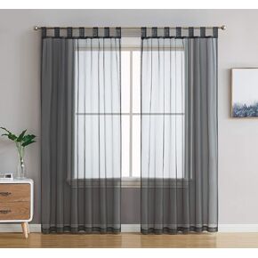 HLC.ME White Tab Top 54 inch x 84 inch Long Window Curtain Sheer Voile Panels for Living Room & Bedroom, Set of 2
