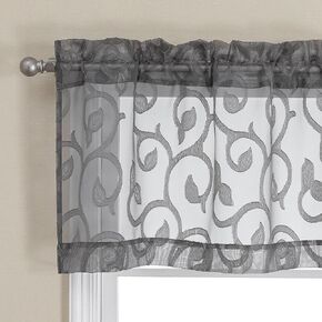 OWENIE Furman Chocolate Valances for Windows, Small Semi Sheer Curtains for Living Room Bedroom 1 PCS, Airy Kitchen Curtains with Geometric Jacquard Clip, Dual Rod Pocket Design, Each 54Wx14L inch