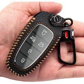 for Hyundai Key Fob Cover with Keychain Leather Car Key Holder Protector Remote Case Compatible for Sonata Santa fe Tucson NX4 Palisade 2020-2024 (Gray)