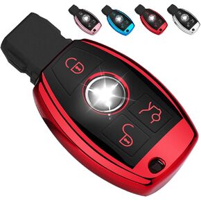 QBUC for Mercedes Benz Key Fob Cover, Key Fob Case for Mercedes Benz C E M S CLS CLK GLK GLC G Class, TPU Full Protection Key Fob Shell Compatible Keyless Smart Key Fob(Blue)