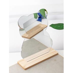 Irregular Aesthetic Mirror Frameless, Unbreakable Acrylic Makeup Mirror, Decorative Desk Tabletop Dresser Vanity Mirror with Wooden Stand for Living Room, Office and Room Decor Aesthetic（Bear）