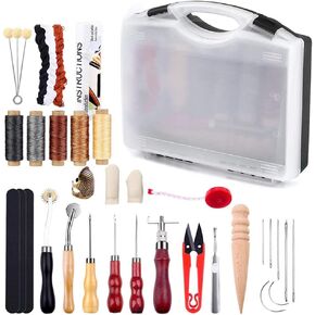 أدوات عمل جلدية من Okared، مجموعة حرفية جلدية، أدوات خياطة جلدية مع حقيبة تخزين، ثقب خيط مشمع لخياطة اللكم، خياطة الجلود وصناعة الحرف اليدوية in Kuwait