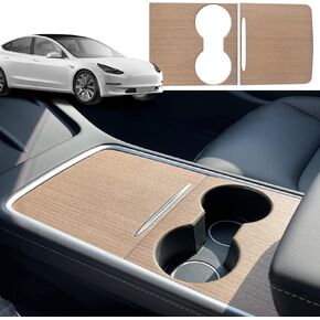 CusDusk Center Console Wrap Kit for Tesla Model 3 Model Y（2021-2023）,ABS Kit Tesla Model y/3 Center Console Kit Console Cover Wrap Kit for Tesla Accessories （Original Wood Grain）