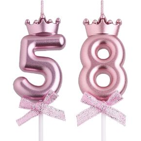 58th 85th Birthday Candles, Rose Gold 85 58 Year Old Number Birthday Candles, Happy Birthday Party Cake Topper Decoration Gifts for Women Men