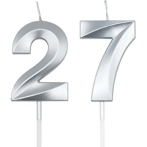 Champagne Gold 27th & 72nd Birthday Candles for Cakes, Number 27 72 Candle Cake Cupcake Topper for Birthday Anniversary Party Decoration