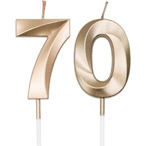 Silver 70th Birthday Candles for Cakes, Number 70 Candle Cake Cupcake Topper for Birthday Anniversary Party Decoration
