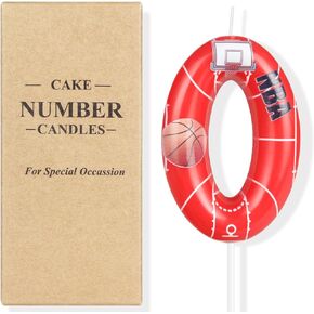 Birthday Candles Number 0 Candle, Basketball Birthday Party Decorations Boy Kids, Red Birthday Candle for Cake, Basketball Cake Topper Decorations Birthday Party Anniversary Celebration Supplies