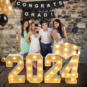 Graduation Decorations Class of 2024, 2.3FT Large PRE-CUT 2024 Marquee Numbers Kit with Graduation Cap for Preschool High School College Prom Party Decor (2.3FT 2024+Cap, White)