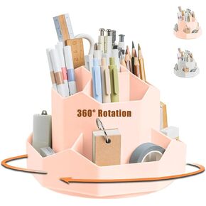 Pencil Pen Holder for Desk,9 Slots 360°Degree Rotating Pen Organizers for Desk,Cute Desktop Storage Stationery Supplies Organizer, Cute Pencil Cup Pot for Office, School,Home, Art Supply, Dark Green
