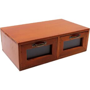 3-Tier Rustic Brown Wood Desktop Organizer Drawers with File Organizer Craft Supplies Cabinet with Vintage Metal Label Drawer Pulls