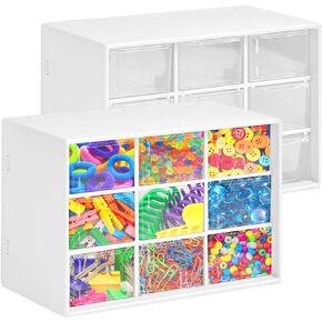2Pcs Small Drawer Organizers, Desktop Organizer With Drawers, Desktop Drawer Organizer With 9 Clear Drawers, Acrylic Organizers for Office Supply Storage, Bedroom Desk Organizer (White)