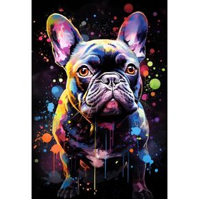 Colorful French Bulldog 5D Diamond Art Painting Kits Round Full Drill Diamond Art DIY Paint by Diamond Number Kits for Beginners Easy Cross Stitch for Wall Decoration(40x50cm)(1)