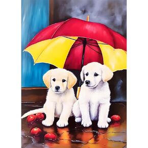 Lxmsja Cute White Puppies Diamond Art Painting Kits for Adults, 5D Dogs Diamond Art Kits for Beginners, DIY Full Drill Painting Crafts with Diamond, Home Wall Decor 12x16inch