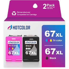 67XL HP Printer Ink Replacement for HP 67 Ink Cartridges Black/Color Combo Pack XL for HP Envy 6055e 6000 Deskjet 2755e 4155e deskjet Plus 4155 4158 4152 Envy Pro 6455 6452 6400 (1+1, 2PK)
