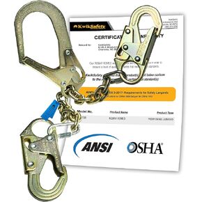 KwikSafety - Charlotte, NC - REBAR Romeo 29" Steel Rebar Chain Assembly [SELF-Locking Hooks] ANSI OSHA Lightweight Positioning Lanyard/Double Snap Hooks, Rebar Hook, Heat-Treated Twist Chain