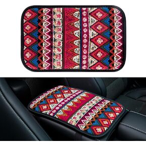 Amiss Bohemian Auto Center Console Pad，Ethnic Style Flax Cloth Car Armrest Seat Box Cover，Universal Non Slip Soft Center Console Armrest Pad，Vehicle Interior Accessories fits SUV/Truck/Car（Blue）