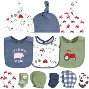 Hudson Baby Unisex Baby Caps or Headbands, Bibs, Mittens and Socks 12pc Set, Farm, 0-6 Months