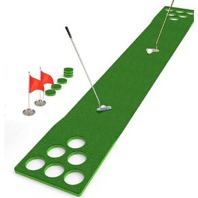 Golf Putting Indoor and Outdoor, Home Golf Simulators Green Putting Mat with 2 Hole Cup 2 Red Flag for Golf Practicing and Training, Golf Pong Game at Home or Office