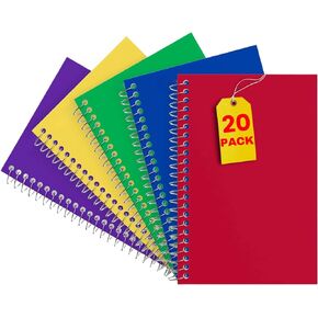 1InTheOffice Small Spiral Notebook 4x6, Pocket Notebook Spiral, Small Pocket Notebooks, College Ruled, Assorted Colors, 50 Sheets/Pack, 20 Pack