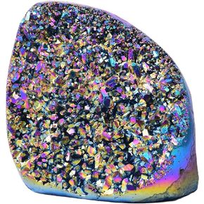 Angel Aura Quartz Geode Druzy Blue Titanium Coated Crystal Cluster Rock Specimen Gemstone Collection 0.66-0.88 Lbs