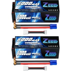 Zeee 4S Lipo Battery 6000mAh 15.2V HV Lipo 130C with 5mm Bullet to EC5 Connector Hard Case Battery for RC Vehicles RC Car Trucks Boats RC Models(2 Pack)