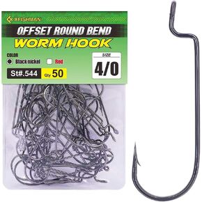 Offset-Worm-Hooks-for-Bass-Fishing-Round Bend Plastic Worms Texas Rig Hook Black Red 1/0 2/0 3/0 4/0 in Saudi Arabia