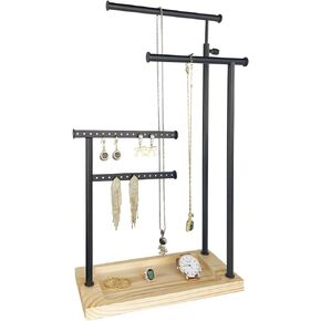 Premium Jewelry Stand, 4-Tier Storage Necklace Holder Stand, Earring Holder AdjustableTall 20I N (Max), Jewelry Organizer for Necklace, Bracelet, Earring, Black