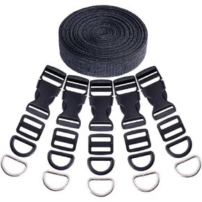 Swpeet 41Pcs 1 Inch DIY Making Bag Kit, Including Flat Side Release Buckles and Tri-glide Slides and D Rings with 1 Roll 5 Yards Nylon Webbing Straps for DIY Making Luggage Strap, Pet Collar