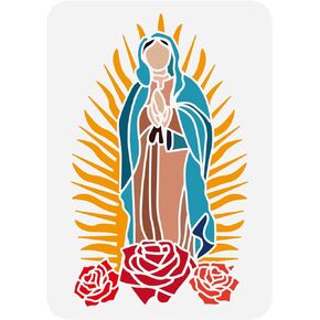 FINGERINSPIRE Virgin Mary Painting Stencil 11.7x8.3inch Reusable Our Lady Drawing Template Religious Character Plastic Stencil Decorative Rosary Stencil for Painting on Wood, Canvas, Wall