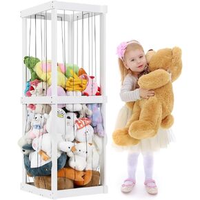 تخزين ألعاب حديقة الحيوان المحشوة، منظم ألعاب للأطفال، مقاس 50 بوصة × 20 بوصة × 17 بوصة، مادة خشبية حامل حيوانات محشوة كبير جدًا مع شريط مطاطي لغرفة نوم الأطفال وزاوية غرفة اللعب. هدية للأولاد والبنات، أبيض in Kuwait