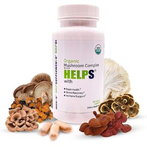 Organic Mushroom Complex Capsules | Organic Mushrooms Supplement | Brain Health, Immune Support System, Memory & Energy Production | 1000mg Dietary Mushroom Supplement | 60 Capsules